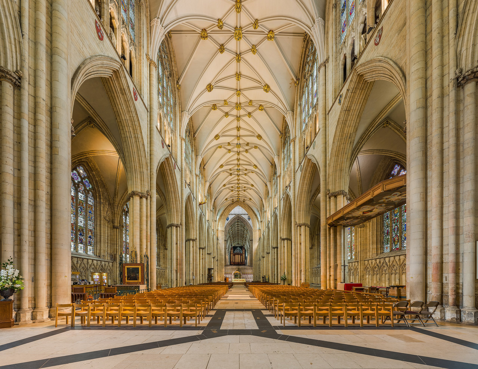 Photo of the York Minster's vaulted ceiling